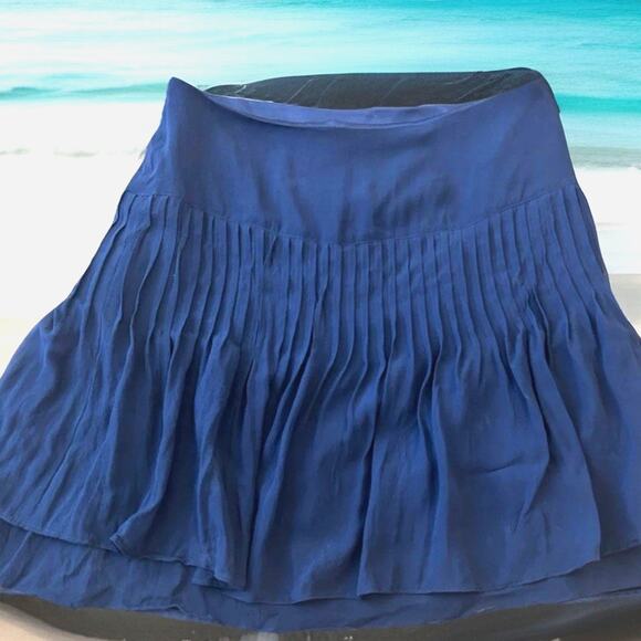 VTG Silk Pleated Mini Skirt 6 Navy Blue Ruffles Luxury Designer RARE Made In USA - Picture 1 of 14